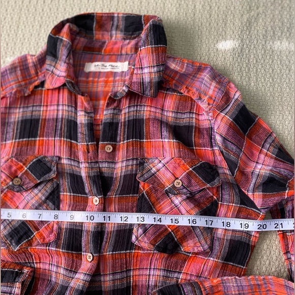 Free People We the Free Womens Multicolor Plaid Tie Waist Button Up Top Size M - Picture 11 of 12